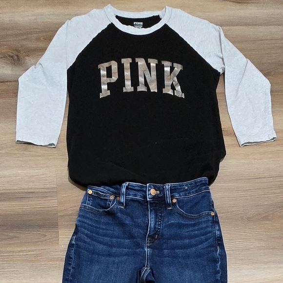 Pink Jersey Metallic Logo Black Top Size XS - Picture 1 of 8